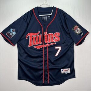 2010‎ Joe Mauer Minnesota Twins Jersey Mens 56 Navy MLB Baseball Patch Majestic